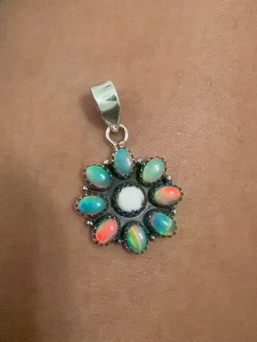 Multicolor Opal Flower Pendant - Women's Jewelry